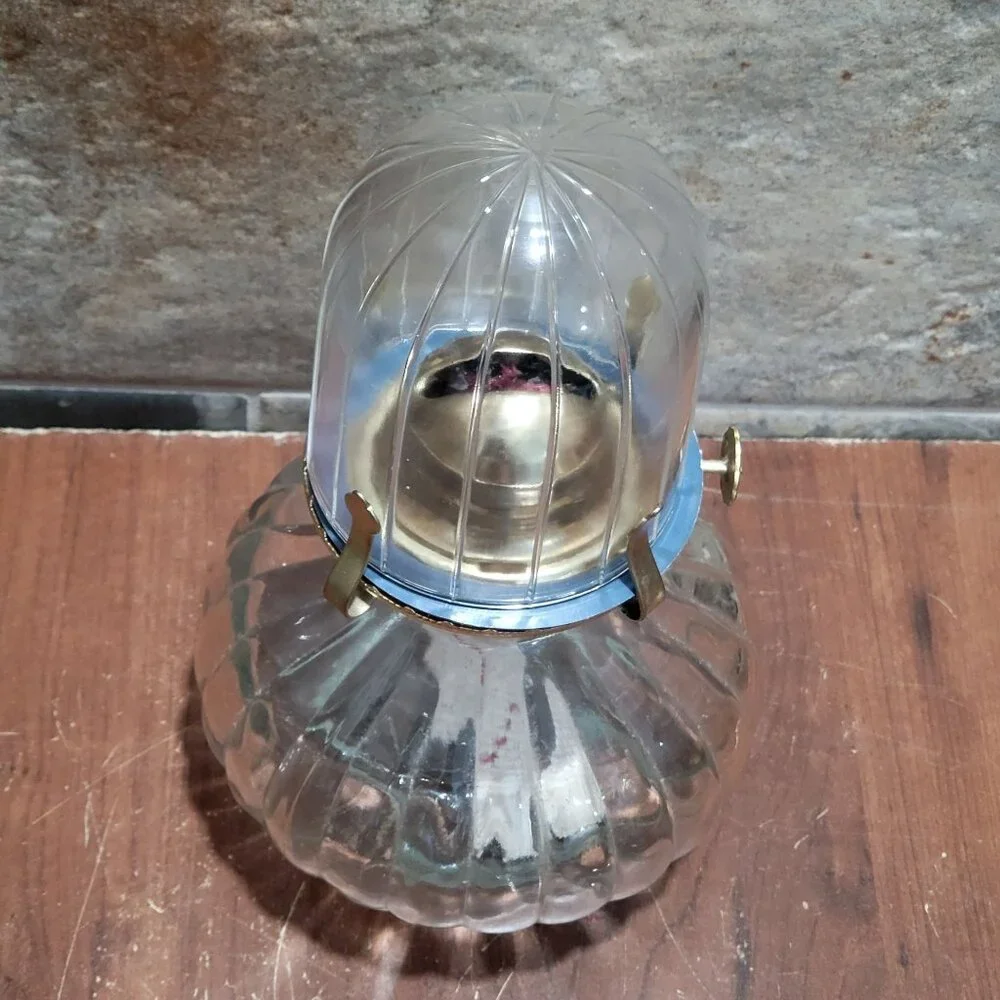 Vintage Golden Globe Clear Glass Kerosene Oil Lamp Ribbed Base